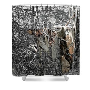 This photograph, part of the "Nature's Fury" collection, was taken along the Blue Hill Mountain Trail in Blue Hill, Maine. It vividly captures the aftermath of the coastal storms that struck Maine last year. The image features the splintered remains of a tree trunk, with its raw, exposed wood highlighted against a monochromatic forest background. The color pop technique enhances the texture and details of the broken wood, emphasizing nature's power and the landscape's resilience. Introduce the raw power of nature into your bathroom with our Splintered Shower Curtain. This striking photograph by Blaine Stoner captures the aftermath of a forceful event, where a tree has been violently splintered, revealing the intricate textures and patterns within. The contrast between the rugged wood and the surrounding forest creates a dramatic visual effect, making this shower curtain a compelling addition to any decor. Key Features: High-quality fabric: Made from 100% polyester, this shower curtain is durable, water-resistant, and designed to last. Crisp, fade-resistant print: The detailed photography is printed with precision, ensuring that the rugged textures and contrasts remain vibrant over time. Generous size: Measuring 71" x 74", it provides full coverage for standard showers and bathtubs. Easy installation: Comes with 12 reinforced hook holes, making it simple to hang with your favorite shower curtain hooks. Machine washable: Easy to care for, this shower curtain is machine washable, allowing for hassle-free maintenance. Perfect for any bathroom: Home decor: Add a touch of natural drama and rugged beauty to your bathroom with this unique and artistic shower curtain. Gifting: This shower curtain makes a thoughtful gift for those who appreciate nature, photography, and bold decor. Transform your bathroom into a powerful natural retreat with the Splintered Shower Curtain. Photography by Blaine Stoner.