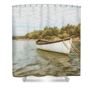 Transform your bathroom into a peaceful retreat with our “The Row Boat” Shower Curtain. This beautiful image by Blaine Stoner captures the serene calmness of a lone rowboat gently floating on the still waters, surrounded by the lush greenery of the shore. The soft tones and tranquil setting evoke a sense of relaxation and simplicity, perfect for creating a calm and inviting atmosphere in any bathroom. Key Features: High-Quality Fabric: Made from 100% polyester, this shower curtain is durable, water-resistant, and designed to last. Detailed, Fade-Resistant Print: The crisp, high-resolution photography ensures the natural textures and colors remain vibrant over time. Generous Size: Measuring 71" x 74", it provides full coverage for standard showers and bathtubs. Easy Installation: Comes with 12 reinforced hook holes, making it simple to hang with your favorite shower curtain hooks. Machine Washable: Easy to care for, this shower curtain is machine washable, allowing for hassle-free maintenance. Perfect for Any Bathroom: Home Decor: Bring the soothing essence of nature into your bathroom with this beautifully artistic shower curtain. Gifting: This shower curtain makes a thoughtful gift for nature lovers, photography enthusiasts, and those who appreciate serene landscapes.