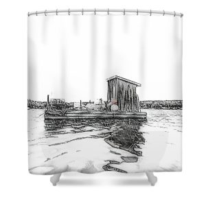 Transform your bathroom with the "Bait Shack" Shower Curtain, featuring a unique artistic rendering of a quaint coastal scene. This piece by Blaine Stoner captures the rustic charm of a bait shack floating on calm waters, with its delicate pencil sketch effect bringing a touch of nostalgia and serenity to your space. Key Features: High-Quality Fabric: Made from 100% polyester, this shower curtain is durable, water-resistant, and designed to last. Detailed, Fade-Resistant Print: The crisp, high-resolution image ensures the rustic details and textures of the shack are beautifully preserved over time. Generous Size: Measuring 71" x 74", it provides full coverage for standard showers and bathtubs. Easy Installation: Comes with 12 reinforced hook holes, making it simple to hang with your favorite shower curtain hooks. Machine Washable: Easy to care for, this shower curtain is machine washable, allowing for hassle-free maintenance. Perfect for Any Bathroom: Home Decor: Infuse your bathroom with coastal charm and a touch of rustic elegance with this artistic shower curtain. Gifting: This shower curtain makes a thoughtful gift for lovers of nautical themes, rustic decor, and unique artistry. Bring the essence of the coast into your home with the "Bait Shack" Shower Curtain. Photography and artwork by Blaine Stoner.