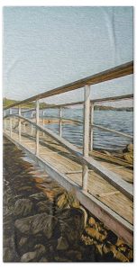 Elevate your bathroom decor with the "Gangway to the Bay" towel, featuring the vibrant photography of Blaine Stoner. This towel beautifully captures the serene boardwalk leading to Blue Hill Bay, inviting you to imagine the gentle waves and soft breeze of the coastal landscape. Perfect for adding a touch of seaside charm to your bathroom or beach day essentials. Key Features: Premium Quality Fabric: Crafted from 100% polyester, offering softness, absorbency, and durability for everyday use. Fade-Resistant Print: The high-resolution image retains its vibrant colors and intricate details, ensuring it remains a stunning piece of functional art. Versatile Size Options: Available in multiple sizes to fit your needs, whether as a hand towel or a full beach towel. Easy Care: Machine washable for easy maintenance, keeping the towel looking fresh and crisp. Perfect for Any Setting: Ideal for those who love coastal landscapes, beach vibes, or simply unique bathroom decor. Bring a piece of coastal Maine into your home with this beautifully detailed towel. Photography by Blaine Stoner.