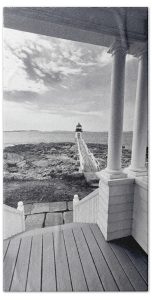 Immerse yourself in the serene coastal ambiance with "The Porch at Marshall Point Lighthouse" towel, featuring a captivating photograph by Blaine Stoner. This towel showcases a tranquil scene where the historic Marshall Point Lighthouse is framed by the elegant columns of a nearby porch. The black-and-white composition enhances the timeless feel of this iconic location, making this towel a perfect blend of function and artistry. Key Features: Premium Fabric: Soft and absorbent, ideal for both bathroom and beach use. Detailed Print: High-resolution printing captures the intricate details and contrasts in the photograph, ensuring a vivid and lasting image. Versatile Size: Suitable for use as a bath towel, beach towel, or a decorative accent. Easy Care: Machine washable, designed for durability and long-term use. Perfect For: Coastal Decor: Bring the charm of a classic New England lighthouse into your home with this beautiful towel. Gifting: A thoughtful gift for lighthouse enthusiasts, coastal lovers, and admirers of fine art photography.