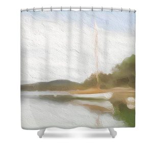 Enhance your bathroom decor with the serene and calming "White Moored Boat" Shower Curtain. This artwork by Blaine Stoner captures the tranquil beauty of a white boat peacefully moored along a quiet shoreline. The soft, painterly textures and gentle colors evoke a sense of relaxation, making it an ideal addition to any coastal-themed or minimalist bathroom. Key Features: High-Quality Fabric: Made from 100% polyester, this shower curtain is durable, water-resistant, and designed to last. Detailed, Fade-Resistant Print: The high-resolution print captures the subtle textures and colors of the artwork, ensuring it remains vibrant over time. Generous Size: Measuring 71" x 74", it provides full coverage for standard showers and bathtubs. Easy Installation: Comes with 12 reinforced hook holes, making it simple to hang with your favorite shower curtain hooks. Machine Washable: Easy to care for, this shower curtain is machine washable, allowing for hassle-free maintenance. Perfect for Any Bathroom: Home Decor: Bring a touch of coastal tranquility to your bathroom with this beautifully artistic shower curtain. Gifting: This shower curtain makes a thoughtful gift for those who appreciate serene landscapes, coastal art, and Blaine Stoner's photography. Transform your bathroom into a peaceful retreat with the "White Moored Boat" Shower Curtain. Artwork by Blaine Stoner.