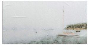 Wrap yourself in the serene calm of "The Foggy Bay" towel, featuring a tranquil photograph by Blaine Stoner. This towel captures the peaceful atmosphere of a misty morning by the bay, with a boat gently floating in the soft fog. The subtle, muted tones create a calming effect, perfect for bringing a touch of coastal serenity to your bathroom or beach day.