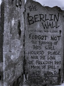 A solemn fragment of the Berlin Wall in Portland, Maine, engraved with a message to “Forget Not” the tyranny it once represented and the freedom that brought it down.